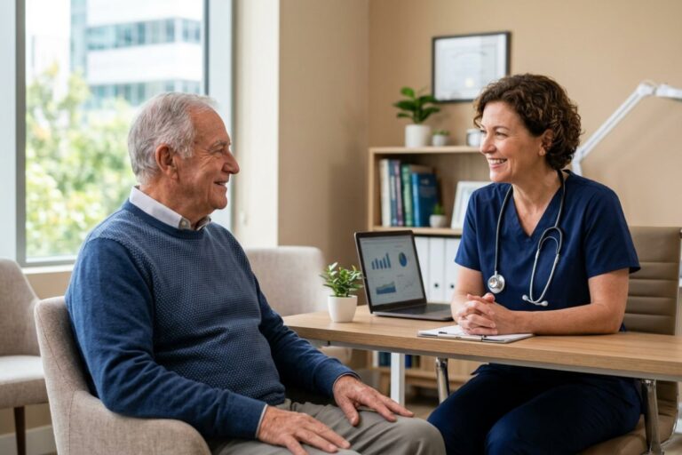 Senior en consultation médicale pour rever crise cardiaque - accompagnement et conseils santé